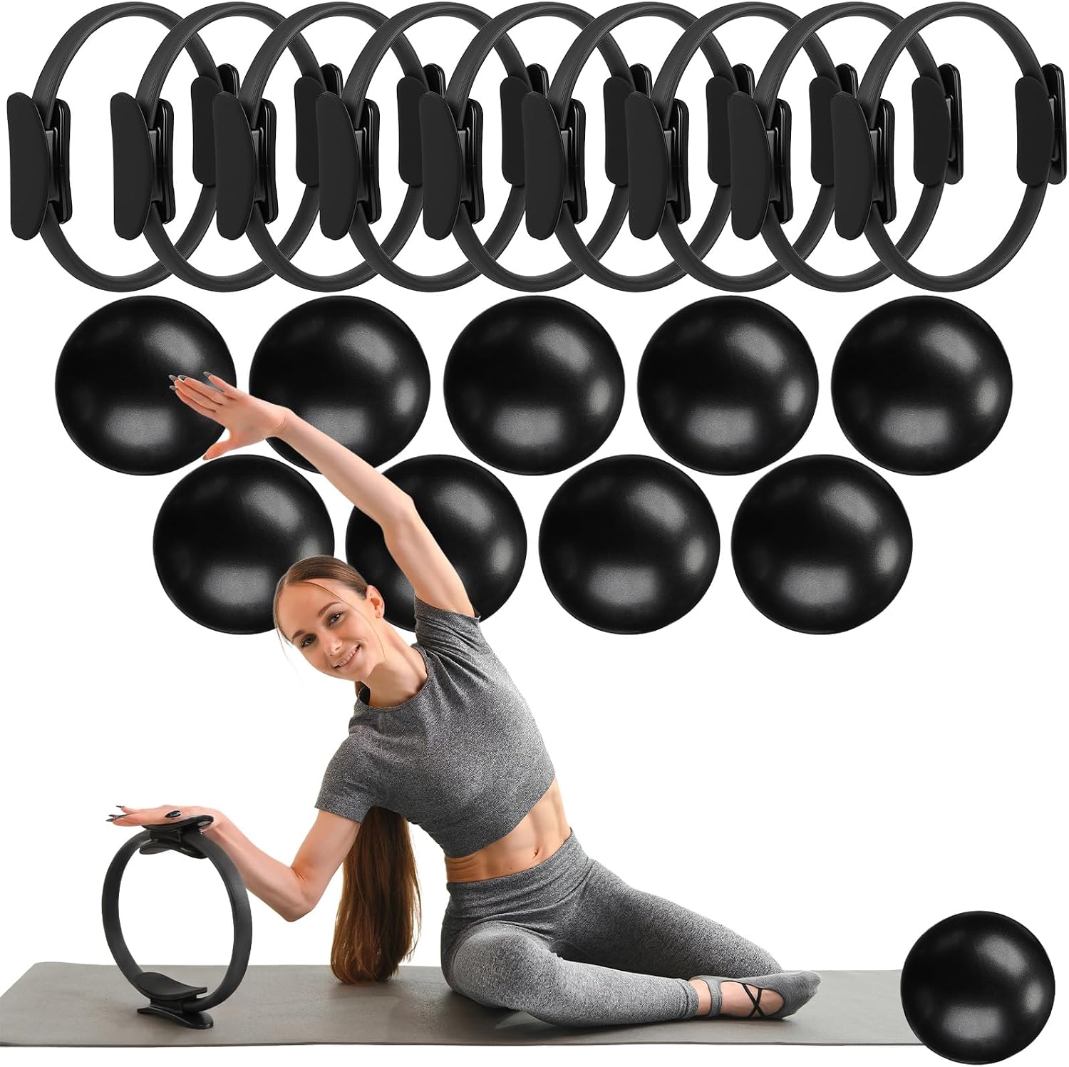 Pilates Yoga Tone - Ensemble de 18 anneaux et balles